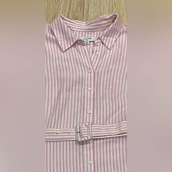 Alexis Pink Striped Mini Dress Summer Spring Women's Size 1X With Belt & Pockets - Picture 3 of 10